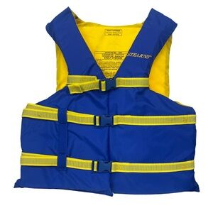 Stearns Blue and Yellow Life Jacket Adult Oversized Fits Chest 52-62 Over 90lbs